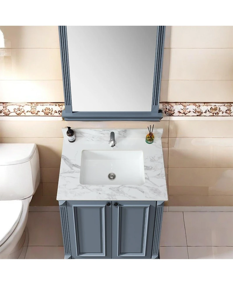 Sillysis 31/37/43 Inch Sintered Stone Bathroom Vanity Top with Rectangular Undermount Sink, 4 Inch Backsplash
