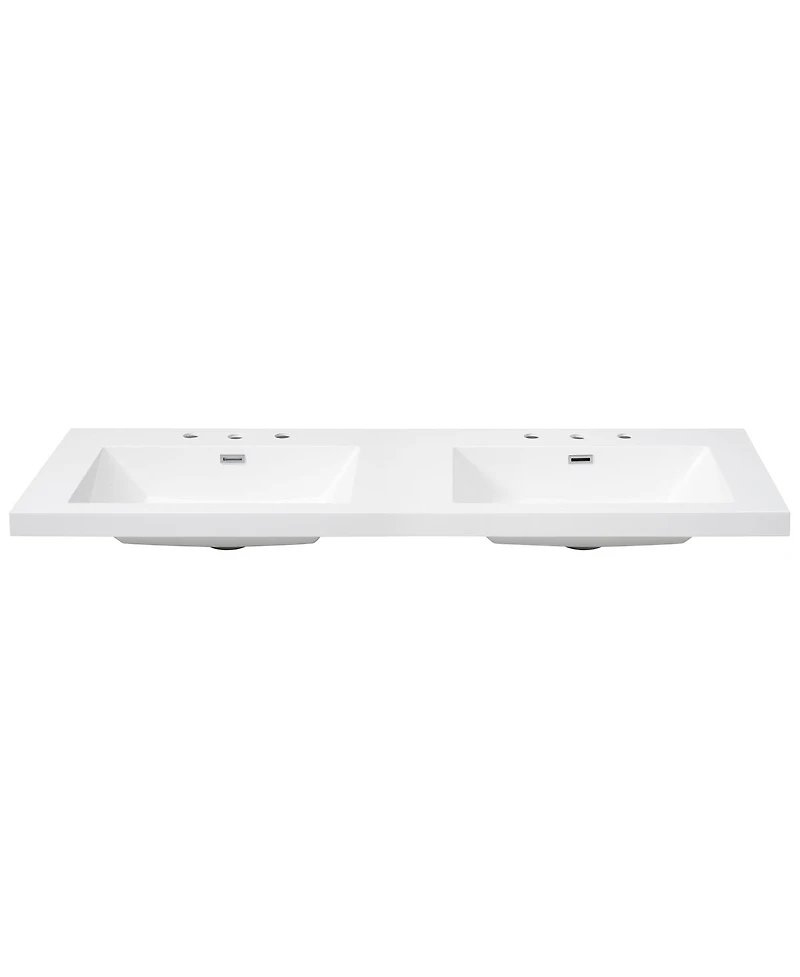 Sillysis 59 Inch Double Sink Resin Vanity Top with Rectangular Undermount Basins, Pre-Drilled 8-Inch Faucet Holes, Fits Standard Bathroom Cabinet