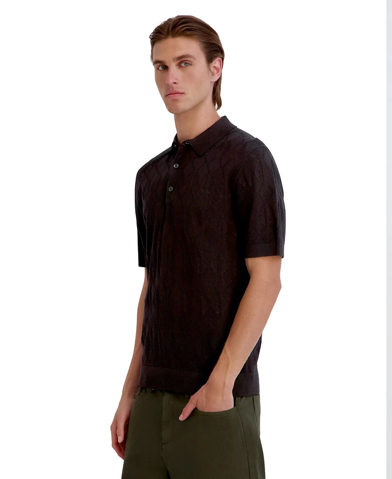Karl Lagerfeld Paris Men's Open Weave Diamond Knit Polo Shirt