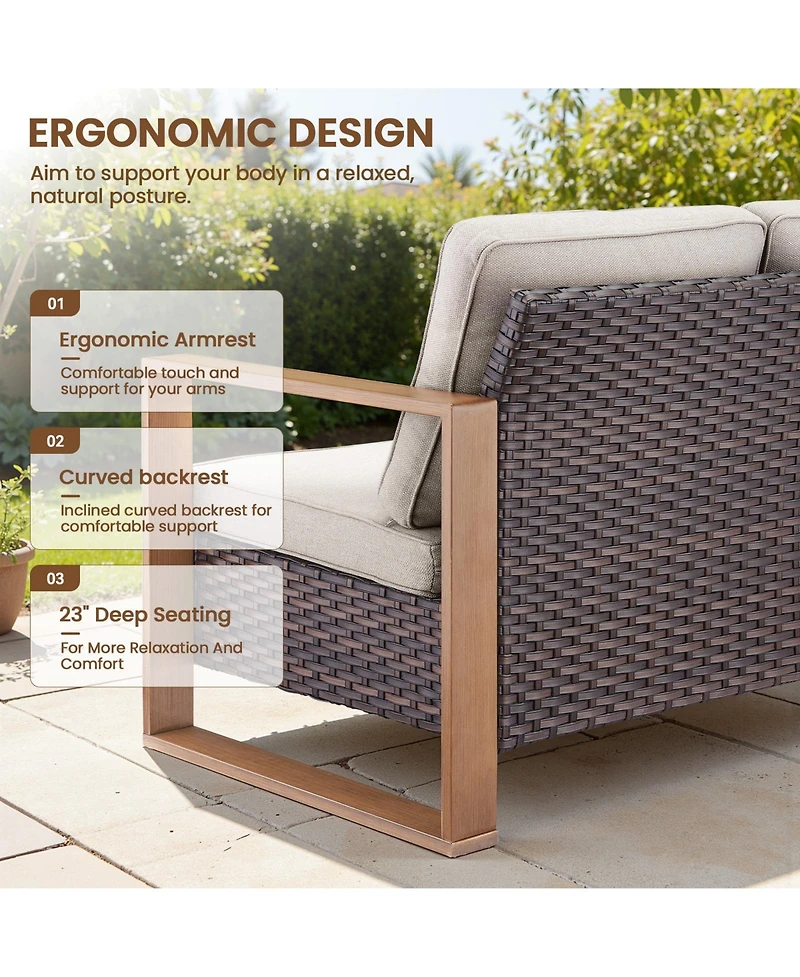 Pocassy Outdoor Patio Couch, 3 Seater Wicker Sofa with High Back, Deep Seating, Wide Armrest, Thickened Cushions