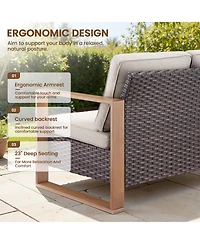 Pocassy Outdoor Patio Couch, 3 Seater Wicker Sofa with High Back, Deep Seating, Wide Armrest, Thickened Cushions