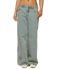 Edikted Women's Trish Satin Effect Stars Low Rise Jeans