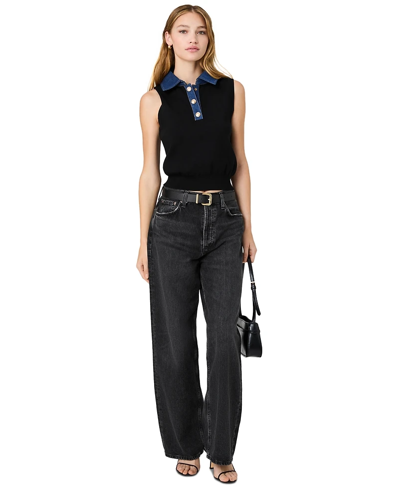 French Connection Women's Maxine Knit Denim Collar Sleeveless Sweater