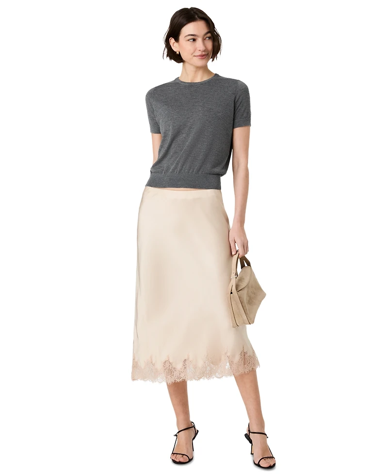 French Connection Women's Ennis Satin Lace Midi Skirt