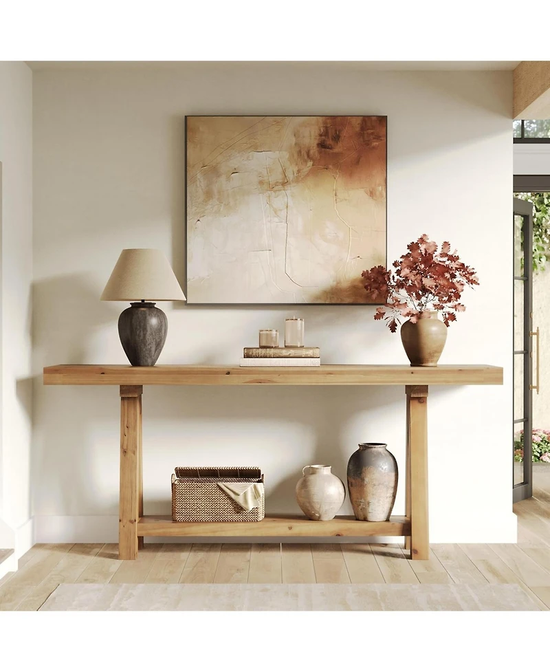 Slickblue Solid Wood Sofa Table with Open Shelves for Hallway or Entry