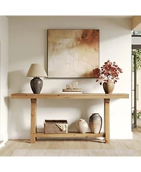 Slickblue Solid Wood Sofa Table with Open Shelves for Hallway or Entry