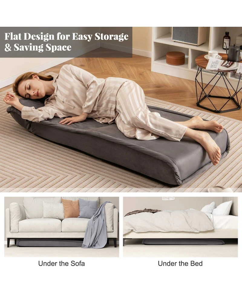 Gouun Folding Floor Chair Convertible Lazy Lounger with Suede Surface