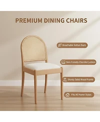 Rainsken Rattan Dining Chairs Set of 2, Upholstered Teddy fabric Dining Room Chairs, Wood Frame, for Dining Room/Kitchen/Living Room