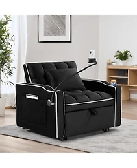 Clihome Convertible Sleeper Chair Sofa Bed Adjustable Pull Out Multi-Pockets Folding Bed,3-in-1