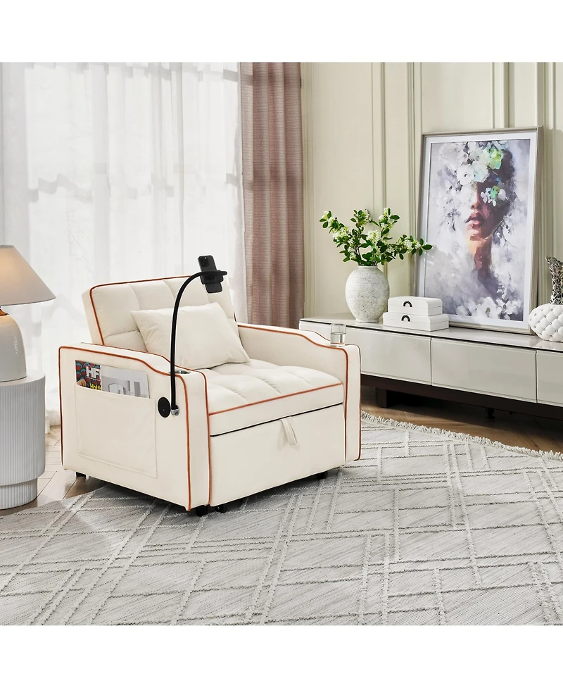 Clihome Convertible Sleeper Chair Sofa Bed Adjustable Pull Out Multi-Pockets Folding Bed,3-in-1