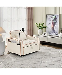 Clihome Convertible Sleeper Chair Sofa Bed Adjustable Pull Out Multi-Pockets Folding Bed,3-in-1