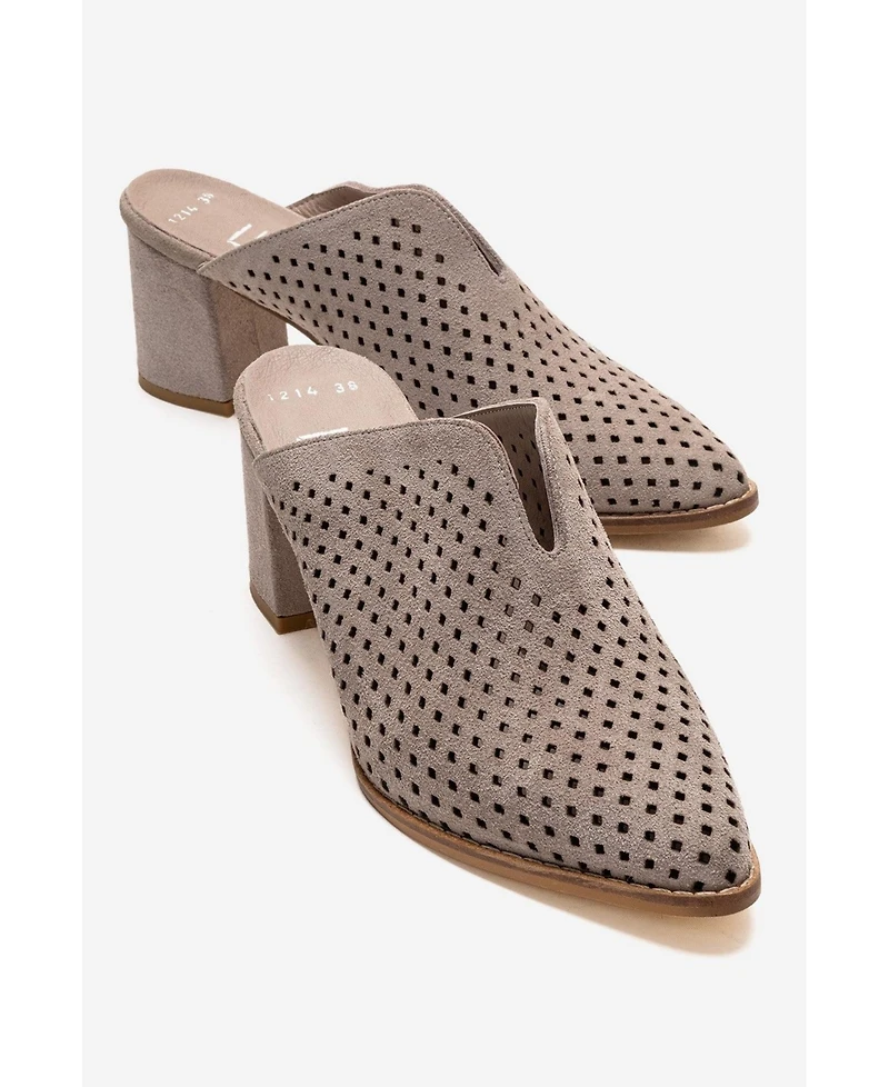 Forever & Always Shoes Women's Toen Leather Block Heel Mule