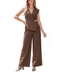 Cupshe Women's Wrap V-Neck Sleeveless Top and Wide-Leg Pants Matching Set