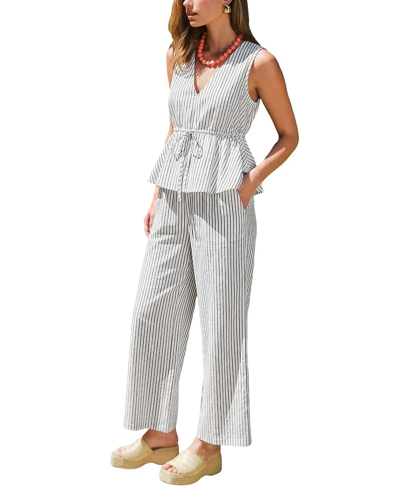 Cupshe Women's Striped Sleeveless Peplum Top and Wide-Leg Pants Matching Set
