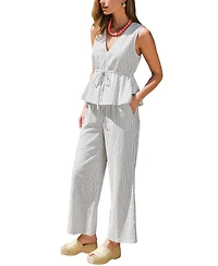 Cupshe Women's Striped Sleeveless Peplum Top and Wide-Leg Pants Matching Set