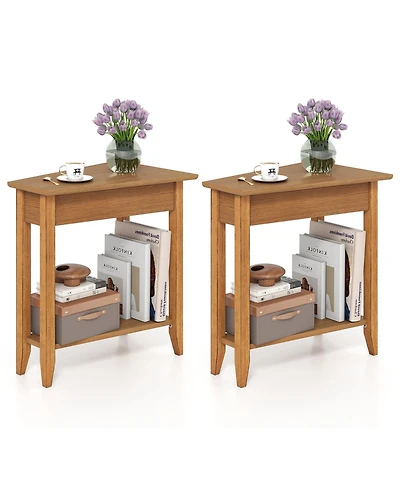 Gymax 2-Pieces End Table Irregular Narrow Sofa Side Nightstand with Storage Shelf