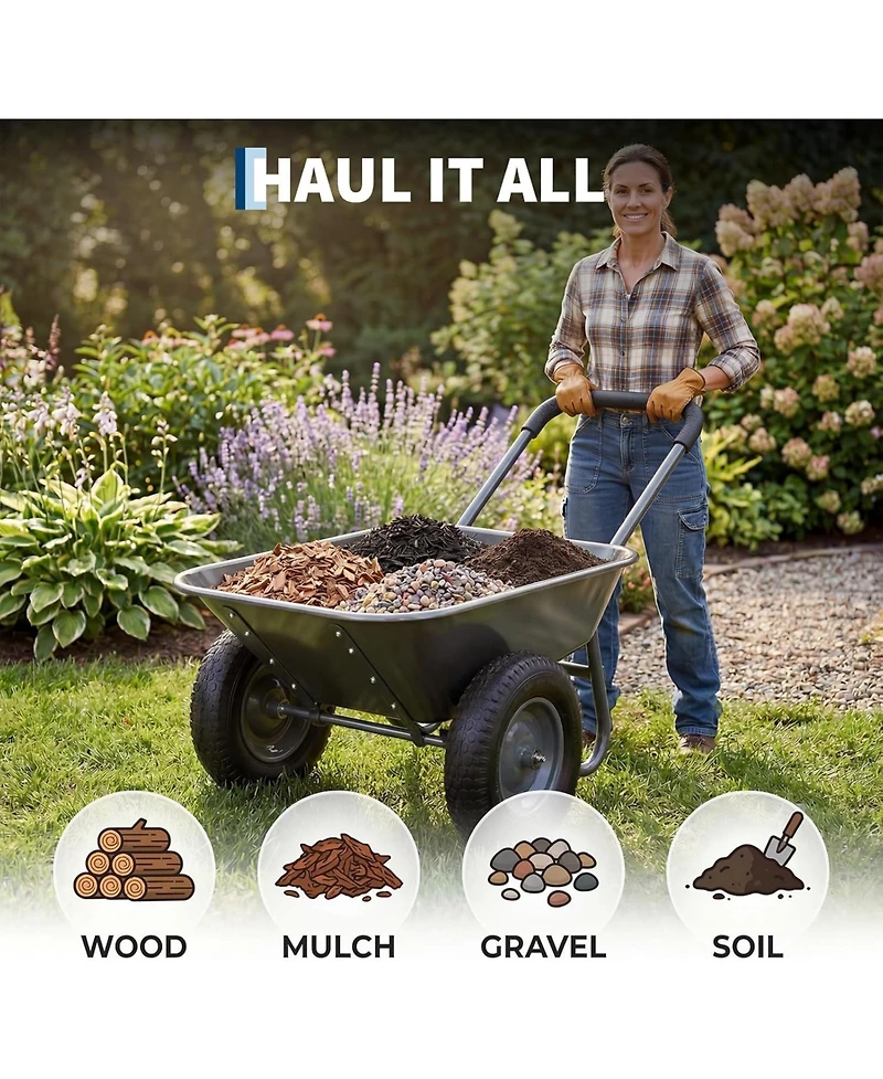 gaomon Heavy Duty Wheelbarrow Garden Cart with Dual Wheels and Built-In Stand 600 lbs Capacity Utility Cart for Yard Garden and Outdoor