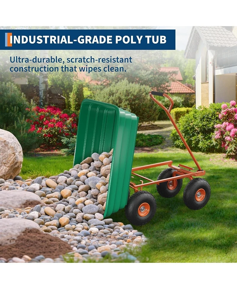 gaomon 1200 Lbs Heavy-Duty Garden Dump Cart Poly Yard Wagon with 13-Inch All-Terrain Tires Quick Release Dump and Adjustable