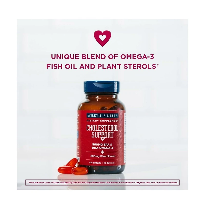 Wiley's Finest Wild Alaskan Fish Oil Cholesterol Support - Heart Health Supplement for Men and Women