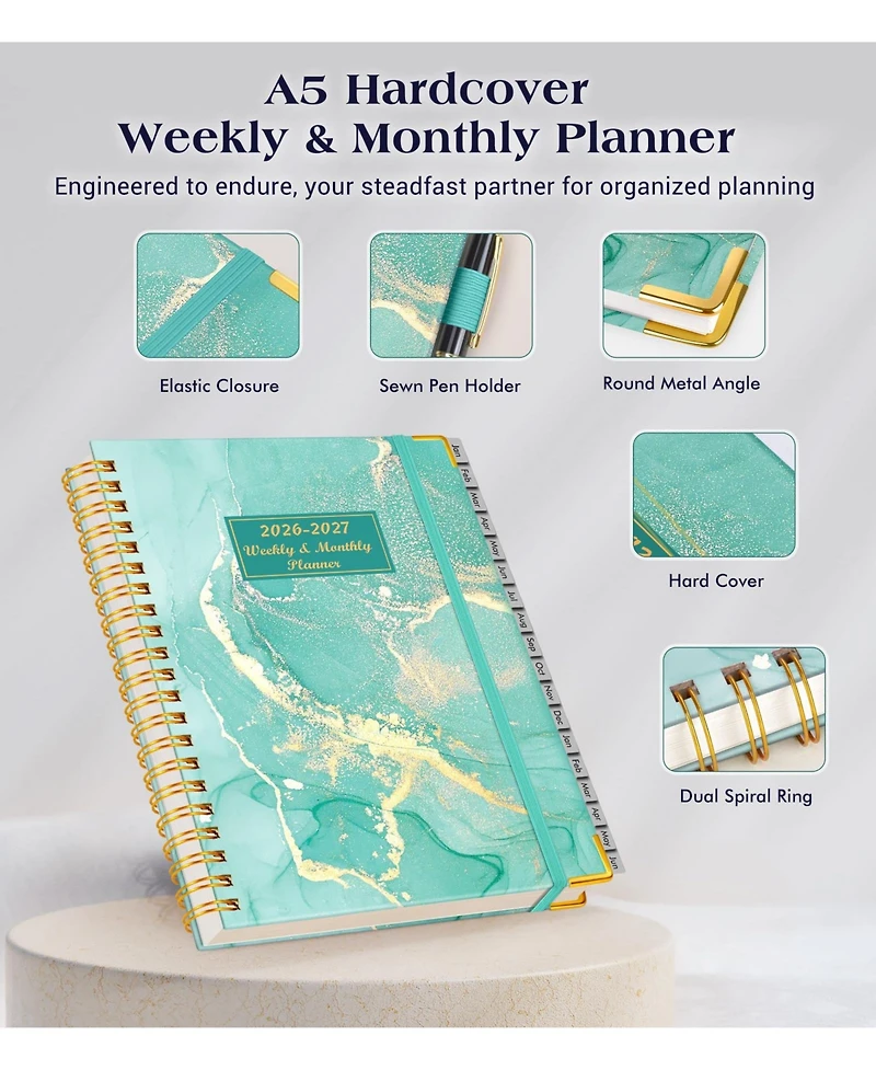 Gnuadz Planner 2026-2027 Weekly Monthly Hardcover Spiral Agenda