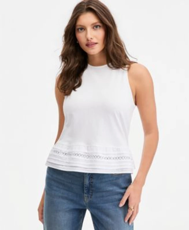 On 34th Womens Cotton Layered Ruffled Hem Woven Mix Tank Top Macys Exclusive