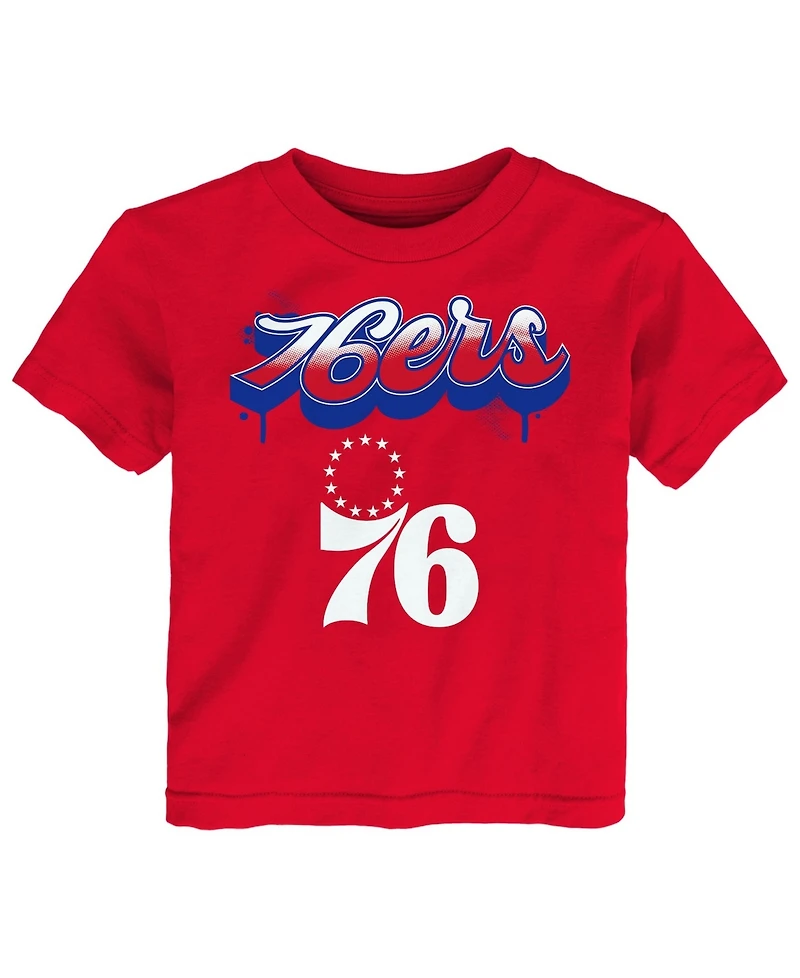 Outerstuff Big Boys and Girls Red Philadelphia 76ers Bubbly Script T-Shirt