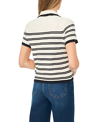 Vince Camuto Women's Striped Collared Short-Sleeve Cardigan