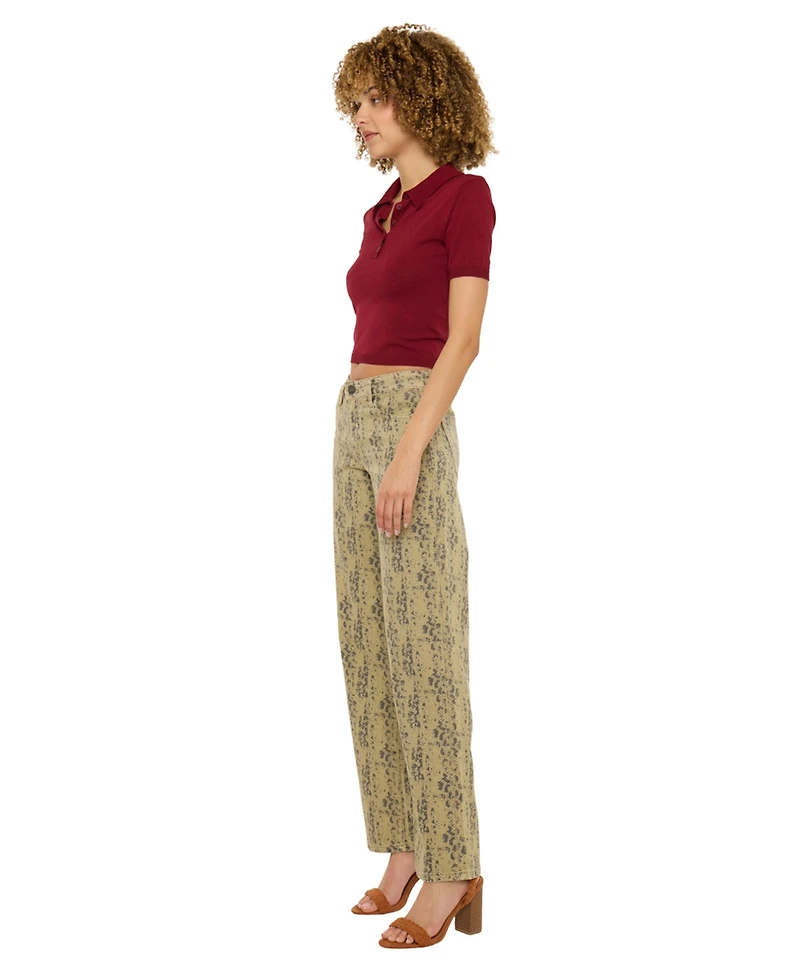 KanCan Women's Snakeskin Print Mid Rise Slim Wide-Leg Jeans