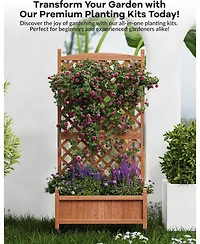 Xo 29.5" Wooden Raised Garden Bed with Trellis and Wheels, Planter Box for Climbing Plants Flowers, Outdoor Patio Balcony