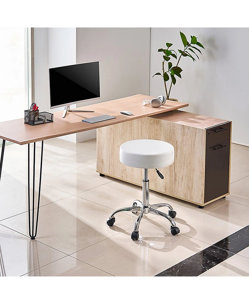 Gouun Height-Adjustable Rolling Swivel Stool with 450 lb Capacity, Pu Leather Seat