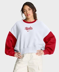 Nike Women's White/Red Cincinnati Reds Oversized High Hip Fleece Sweatshirt