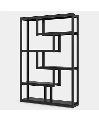 Slickblue 5-Tier Industrial Bookcase with Open Staggered Shelves for Books and Decor