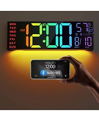 Jall Digital Wall Clock with Bluetooth Time Sync Remote Control Auto Dst Temperature Night Light