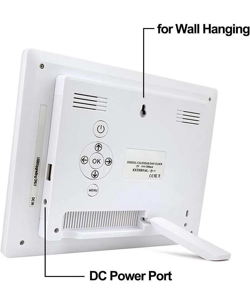 Jall 8 Inch Large Screen Digital Day Clock – 2 to 5 Alarms Auto Dimming Am Pm Date Month – Plug in Great for Dementia and Elderly