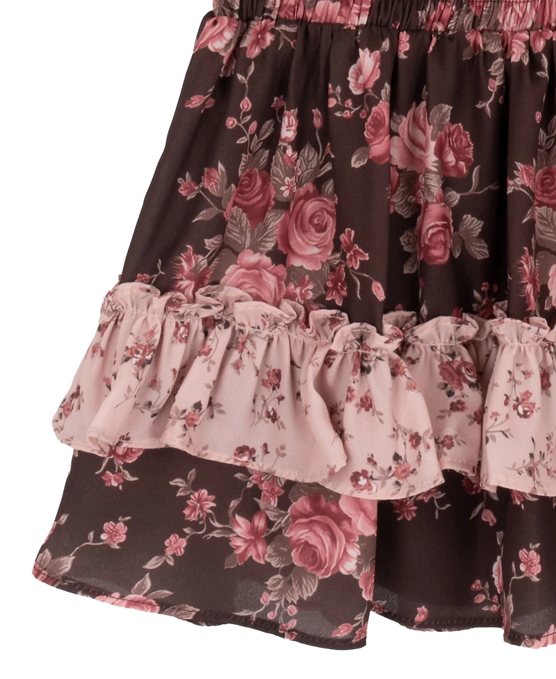 Rare Editions Girls' 7-16 Floral Crochet Sweater Vest and Tiered Skort, 2-Piece Set