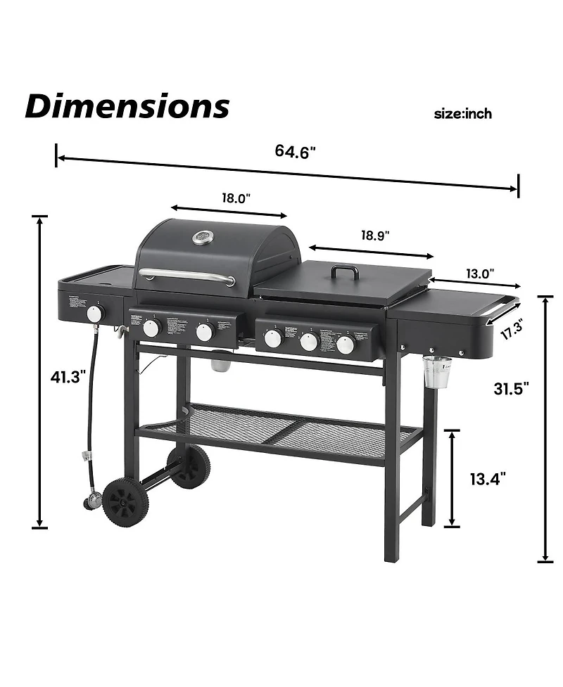 Asagikoiai 5 Burner Propane Gas Grill and Griddle Combo, 56,000 Btu Outdoor Bbq with Side Burner