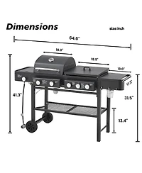 Asagikoiai 5 Burner Propane Gas Grill and Griddle Combo, 56,000 Btu Outdoor Bbq with Side Burner