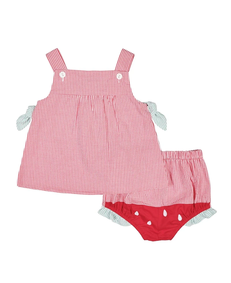 Florence Eiseman Baby Girl Check Seersucker Dress and Bloomer With Watermelon