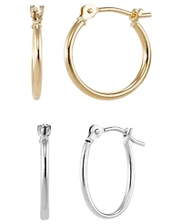 Italian Gold 2-Piece Round & Oval Hoop Earrings Set in 10k Two-Tone Gold
