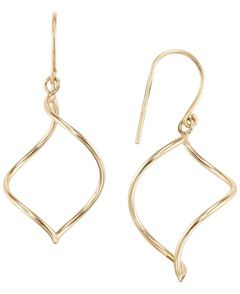 Italian Gold Open Work Marquise High Polished Drop Fish Hook Earrings in 10k Yellow Gold