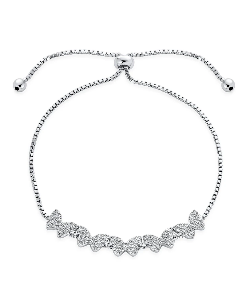 Bling Jewelry Dainty Cubic Zirconia Mirco Pave Cz Butterfly Bolo Bracelet Adjustable Slide .925 Sterling Silver