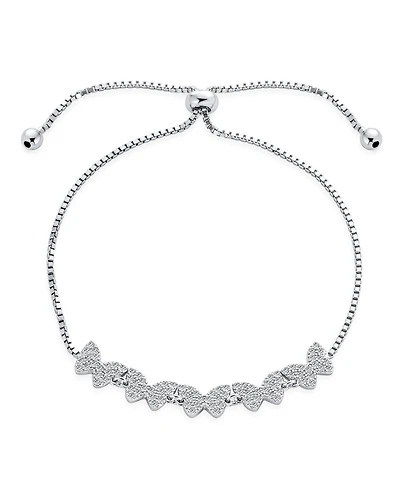 Bling Jewelry Dainty Cubic Zirconia Mirco Pave Cz Butterfly Bolo Bracelet Adjustable Slide .925 Sterling Silver