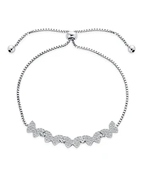 Bling Jewelry Dainty Cubic Zirconia Mirco Pave Cz Butterfly Bolo Bracelet Adjustable Slide .925 Sterling Silver