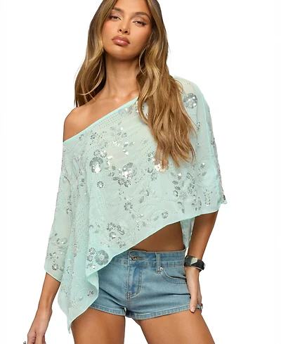 Edikted Women's Triana Bead and Sequin Chiffon Poncho