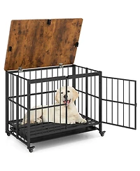 Cozito Foldable Dog Crate Furniture with Removable Tray and Lockable Door