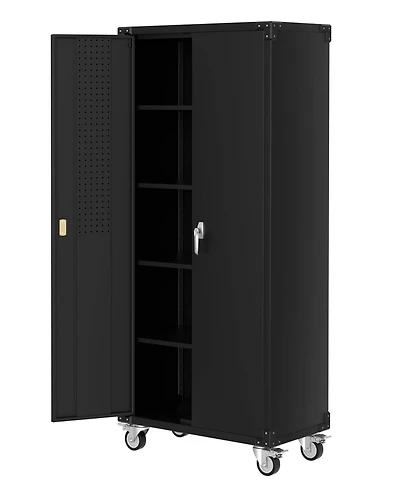 gaomon 72 in Heavy-Duty Locking Rolling Cabinet with 2 Doors and 4 Adjustable Shelves for Workshop Home