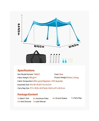 Cozito Beach Tent Sun Shelter 10 x 10 feet with 4 Sandbags and Stability Poles