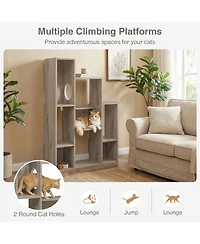 Cozito Modern Cat Bookshelf Cat Tree 8-Section Storage Cabinet with 2 Round Holes