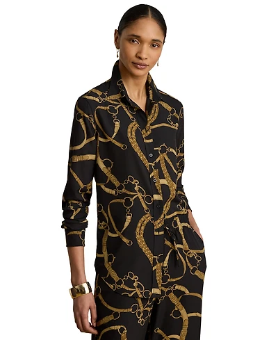 Lauren Ralph Petite Classic-Fit Belting-Print Crepe Shirt