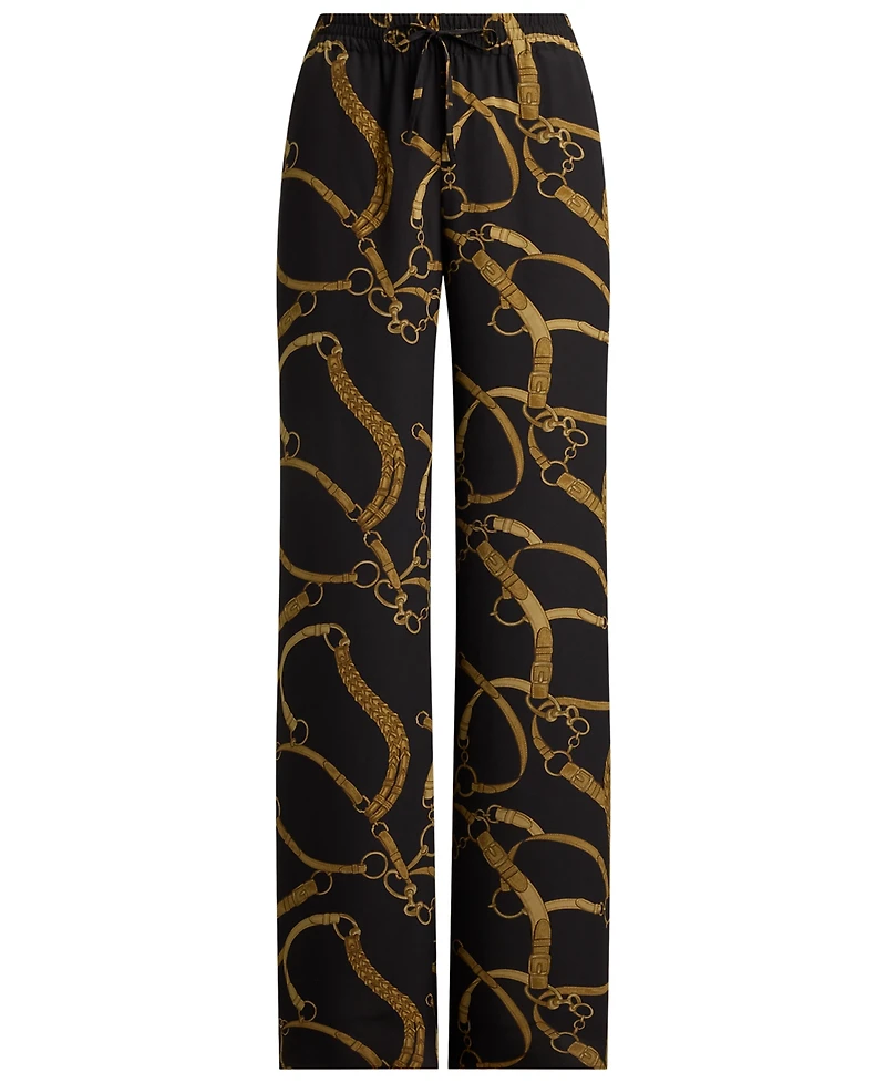 Lauren Ralph Petite Belting-Print Crepe Wide-Leg Pants